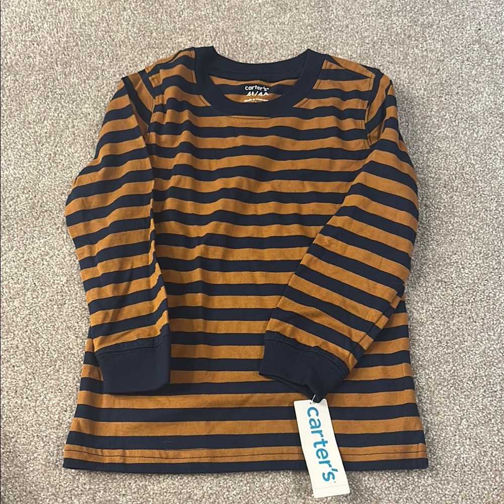 Carter's Kids Long Sleeve Shirt with Navy and Orange Stripes